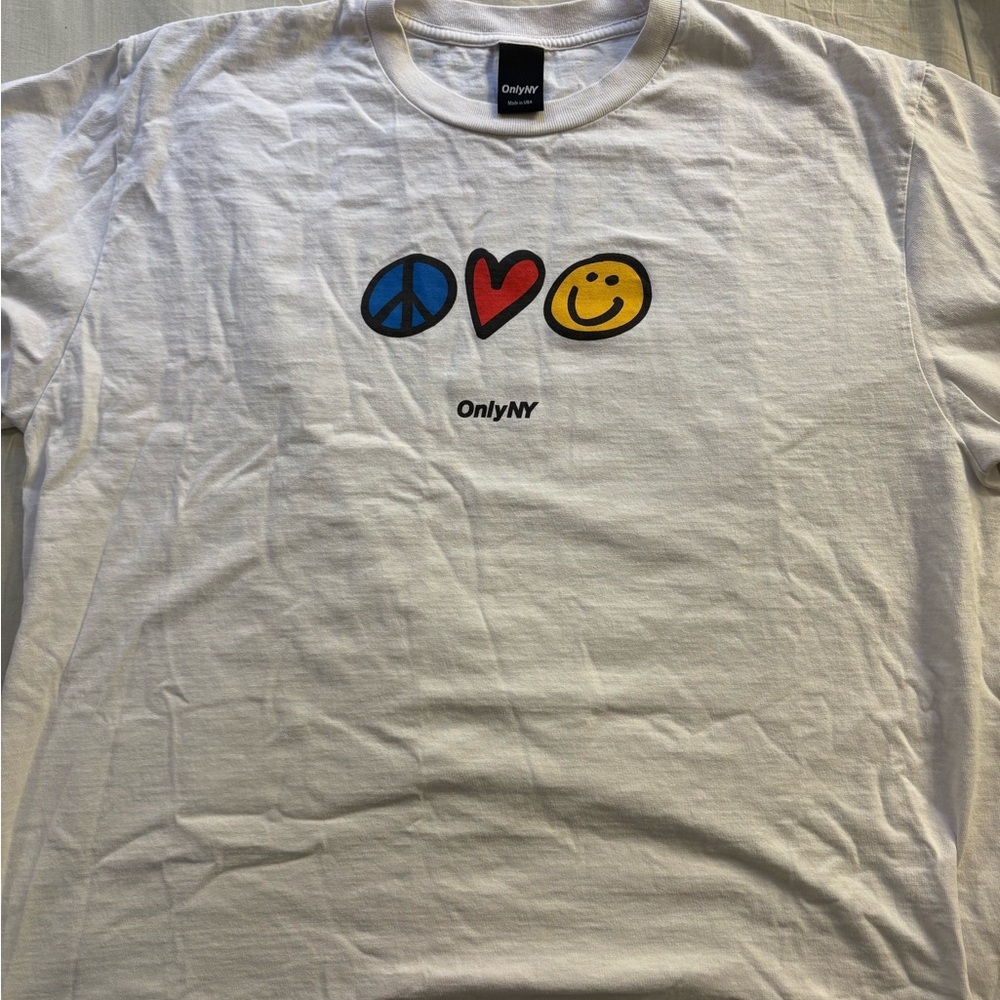 OnlyNY White Tee with Peace Love Smiley